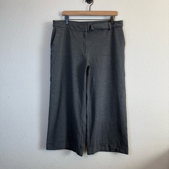 J Jill Ponte Knit Full Leg Dark Grey Wide Straight Buckled Career Crop Pants LG - Picture 1 of 9
